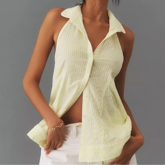 Anthropologie Tops - ANTHROPOLOGIE WOMENS BUTTON FRONT SWING BLOUSE YELLOW WHITE SMALL NEW WITH TAGS